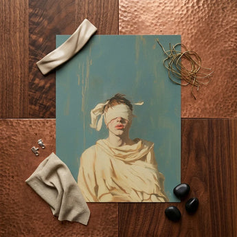 Blind Faith - Neoclassical Gay Saint Art Print / Canvas Serene Portrait Figure White Fabric Wrapped Head, Blindfolded, Hovers Prints