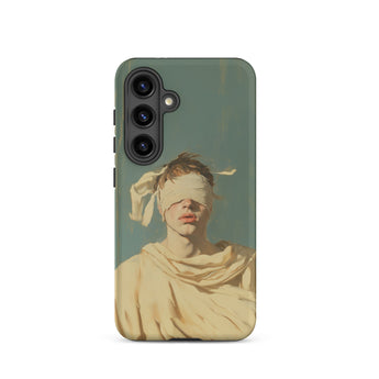 Blind Faith - Neoclassical Gay Saint Phone Case Samsung Galaxy S24 / Matte Phone Case Painted Portrait Blindfolded Figure Muted Beige
