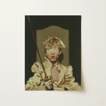 Blind Justice - Queer Neo-baroque Art Print / Canvas Framed Painting Blindfolded Figure Ornate Cream-colored Satin Suit