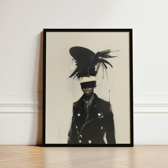 Black-framed Art Print Stylized Portrait Figure Black Coat Trans Fashion Surrealism, Expressionist Sweeps