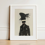 Blindside - Black Trans Fashion Surrealism Art Print / Canvas Black Feathered Hat White Band Worn Figure Coat Trans Fashion Surrealism,