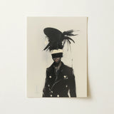 Blindside - Black Trans Fashion Surrealism Art Print / Canvas Feathered Hat White Band Worn Figure Double-breasted, Expressionist Sweeps,