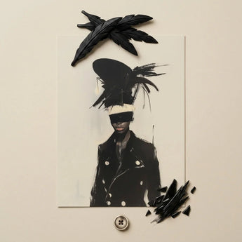 Blindside - Black Trans Fashion Surrealism Art Print / Canvas Feathered Headpiece Bold Avant-garde Design, Expressionist Sweeps, Prints