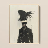 Blindside - Black Trans Fashion Surrealism Art Print / Canvas Black Feathered Headpiece White Band Worn Figure Coat Trans Fashion