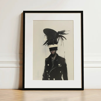 Blindside - Black Trans Fashion Surrealism Art Print / Canvas Black-framed Stylized Portrait Figure Leather, Expressionist Sweeps, Prints