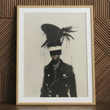 Blindside - Black Trans Fashion Surrealism Art Print / Canvas Framed Black-and-white Figure Bold Feathered Hat, Expressionist Sweeps, Prints
