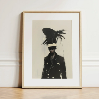Blindside - Black Trans Fashion Surrealism Art Print / Canvas Black White Framed Art Print Stylized Portrait Figure Trans Fashion