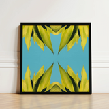 Framed Abstract Artwork Symmetrical Vibrant Yellow-green Leaf Patterns Avant-garde Succulent Photography, Trippy Modern, Botany Meets