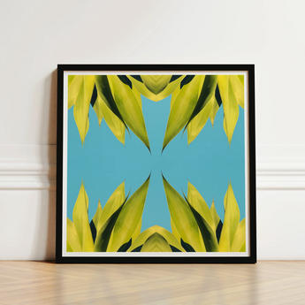 Framed Abstract Botanical Print Symmetrical Vibrant Yellow-green Leaves Avant-garde Succulent Photography, Trippy Modern, Botany Meets