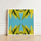 Square-framed Abstract Botanical Print Symmetrical Vibrant Yellow-green Leaves Avant-garde Succulent Photography, Trippy Modern, Botany