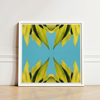 Framed Abstract Botanical Print Symmetrical Vibrant Yellow-green Leaves Avant-garde Succulent Photography, Trippy Modern, Botany Meets