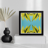 In Bloom - Modern Succulent Photography Art Print / Canvas Framed Abstract Artwork Yellow Shapes Blue Background Avant-garde Succulent