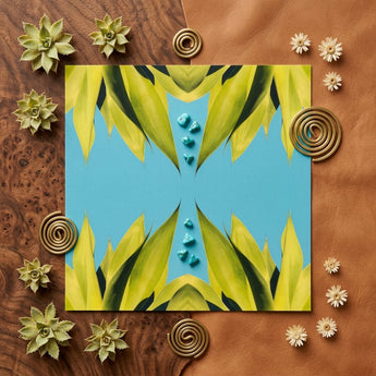 In Bloom - Modern Succulent Photography Art Print / Canvas Square Canvas Vibrant Symmetrical Design Lime Green Dark Avant-garde Succulent
