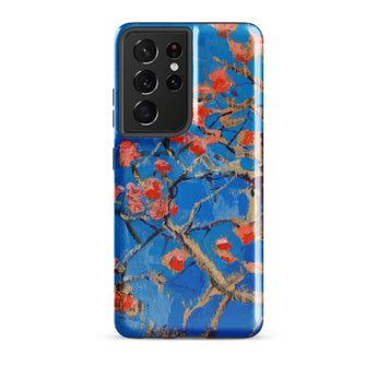 Blooming Coral Tree - Akseli Gallen-kallela Phone Case Samsung Galaxy S21 Ultra / Matte Vibrant Blue Stylized Painting Red Blossoms, Ivory
