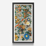Vibrant Intricately Detailed Floral Artwork Sleek Black Frame Blossomewhere Art Print, Japanese Tapestry, Antique