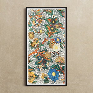 Blossomewhere - Antique Japanese Tapestry Art Print / Canvas Framed Colorful Floral Intricate Patterns Flowers Leaves, Prints