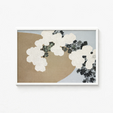Minimalist Framed Abstract Artwork Textured White Black Floral Kamisaka Sekka Art, Chrysanthemums Arches, Breath Caught Mid-season