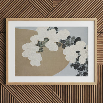 Blossoms - Kamisaka Sekka Art Print / Canvas Beige White Abstract Light Wood Frame, Chrysanthemums Arches, Breath Caught Mid-season Prints