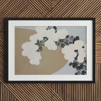 Blossoms - Kamisaka Sekka Art Print / Canvas Black Framed Abstract White Gray Floral, Chrysanthemums Arches, Breath Caught Mid-season Prints