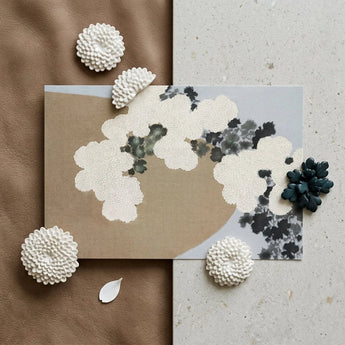 Blossoms - Kamisaka Sekka Art Print / Canvas Minimalist Abstract Textured White Dark Gray, Chrysanthemums Arches, Breath Caught Mid-season
