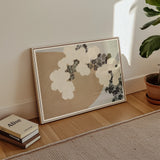 Blossoms - Kamisaka Sekka Art Print / Canvas Minimalist Framed Abstract Artwork Soft Beige Charcoal Tones, White Chrysanthemums Arches,