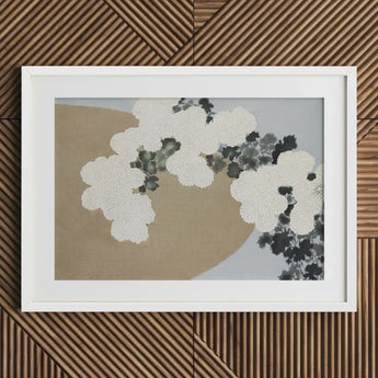 Blossoms - Kamisaka Sekka Art Print / Canvas White Framed Abstract Black Gray Floral, Chrysanthemums Arches, Breath Caught Mid-season Prints