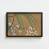 Black-framed Artwork Delicate Green Willow Branches White Blossoms Kamisaka Sekka’s, Meiji Era’s Artistic Revolution, Exquisite Woodblock