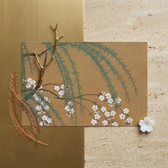 Blossoms from Momoyogusa - Kamisaka Sekka Art Print / Canvas Brown Paper Card Delicate Illustration Green Willow Branches Kamisaka Sekka’s