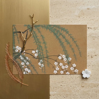 Blossoms from Momoyogusa - Kamisaka Sekka Art Print / Canvas Brown Paper Card Delicate Illustration Green Willow Branches Sekka’s, Meiji