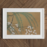 Blossoms from Momoyogusa - Kamisaka Sekka Art Print / Canvas Framed Artwork Delicate White Blossoms Green Foliage Warm Kamisaka Sekka’s