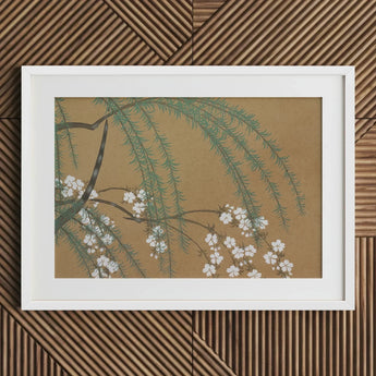 Blossoms from Momoyogusa - Kamisaka Sekka Art Print / Canvas Framed Artwork Delicate White Green Foliage Warm Sekka’s, Meiji Era’s Artistic