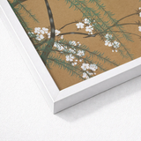 Framed Artwork Delicate White Blossoms Green Foliage Warm Kamisaka Sekka’s, Meiji Era’s Artistic Revolution, Exquisite Woodblock Artistry