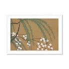 Blossoms from Momoyogusa - Kamisaka Sekka Art Print, Delicate White Cherry Blossoms Pine Branches Warm Brown