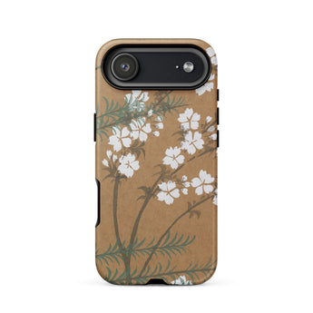 Blossoms from Momoyogusa - Kamisaka Sekka Phone Case Iphone 17 Air / Matte Tan Floral White Flowers Green Leaves, Timeless Rinpa Artistry