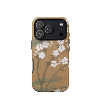 Blossoms from Momoyogusa - Kamisaka Sekka Phone Case Iphone 17 Pro / Matte Brown Floral White Flowers Green Leaves, Timeless Rinpa Artistry
