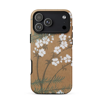 Blossoms from Momoyogusa - Kamisaka Sekka Phone Case Iphone 17 Pro Max / Matte Brown Floral White Flowers Green Leaves, Timeless Rinpa
