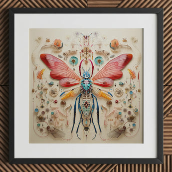 Blue Ball Damselfly - Alien Species Taxonomy Art Print / Canvas Vibrant Intricately Crafted Insect Sculpture Translucent Red Wings,