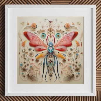 Blue Ball Damselfly - Alien Species Taxonomy Art Print / Canvas Vibrant Intricately Designed Insect Sculpture Translucent Red Wings,