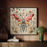 Blue Ball Damselfly - Alien Species Taxonomy Art Print / Canvas Vibrant Intricately Detailed Mixed-media Artwork Central Insect Red,