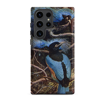Blue Bird of Paradise - Henry Johnston Phone Case Samsung Galaxy S23 Ultra / Matte Detailed Illustration Two Vibrant Black Plumage Unfurls,