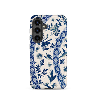 Blue Birds & Florals - Owen Jones Chinoiserie Phone Case Samsung Galaxy S24 / Matte Blue White Floral-patterned Phone Case Intricate