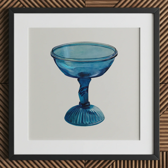 Blue Compote Glass - Edward White jaren 1930 kunstdruk / Canvas, 12x12’’ / 31x31cm / Zwarte lijst / Passe-partout, Posters, prints & visuele kunstwerken,