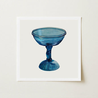 Blue Compote Glass - Edward White 1930s Art Print / Canvas Translucent Coupe-style Dessert Bowl Fluted Base White’s, Prints