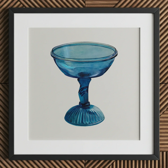 Blue Compote Glass - Edward White 1930s Art Print / Canvas Translucent Blue Glass Coupe-style Goblet Fluted Base Slender Edward White’s