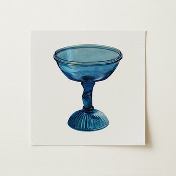 Blue Compote Glass - Edward White 1930s Art Print / Canvas Translucent Blue Glass Coupe-style Goblet Fluted Base Twisted Edward White’s