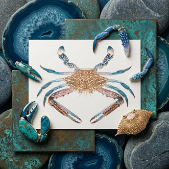 Blue Crab - Luigi Balugani Marine Life Art Print / Canvas Detailed Illustration Blue Crab Intricate Patterns Shell Legs Luigi Balugani,