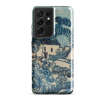 Blue Landscape with Houses - Vincent Van Gogh Phone Case Samsung Galaxy S21 Ultra / Gloss Phone Case Blue Beige Impressionist Landscape
