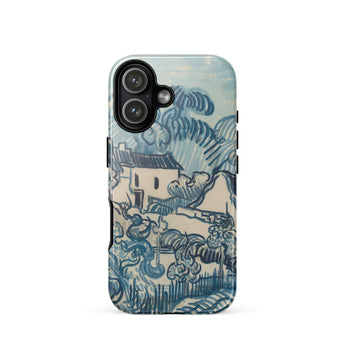 Blue Landscape with Houses - Vincent Van Gogh Phone Case Iphone 17 / Gloss Blue Cream-colored Phone Case Stylized Landscape Design