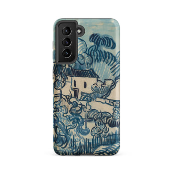 Blue Landscape with Houses - Vincent Van Gogh Phone Case Samsung Galaxy S21 Fe / Matte Blue Cream-colored Phone Case Stylized Landscape