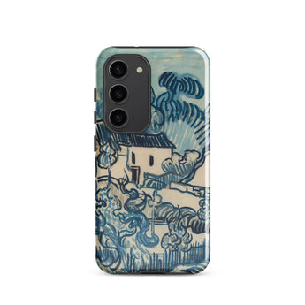 Blue Landscape with Houses - Vincent Van Gogh Phone Case Samsung Galaxy S23 / Gloss Blue Cream-colored Phone Case Stylized Landscape Design